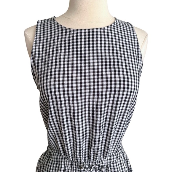 LOFT Black & White Gingham Crossover Back MIDI Dress Pockets Sleeveless Summer S - Picture 4 of 16